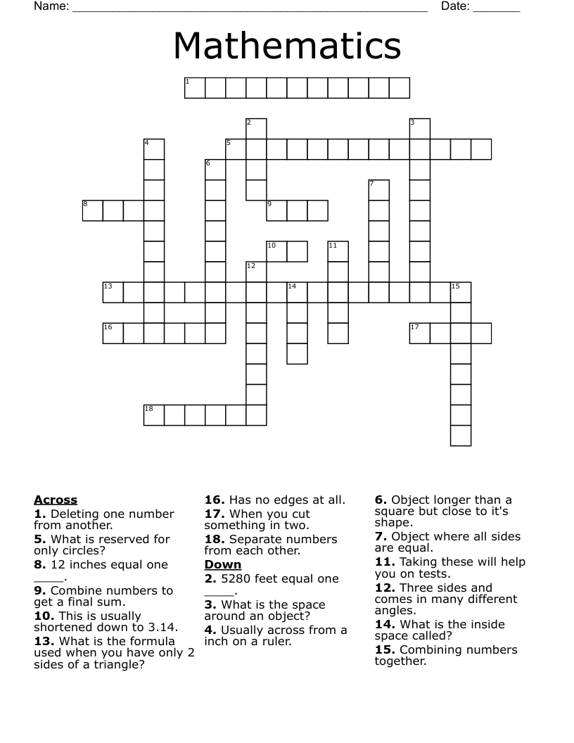 Mathematics  Crossword