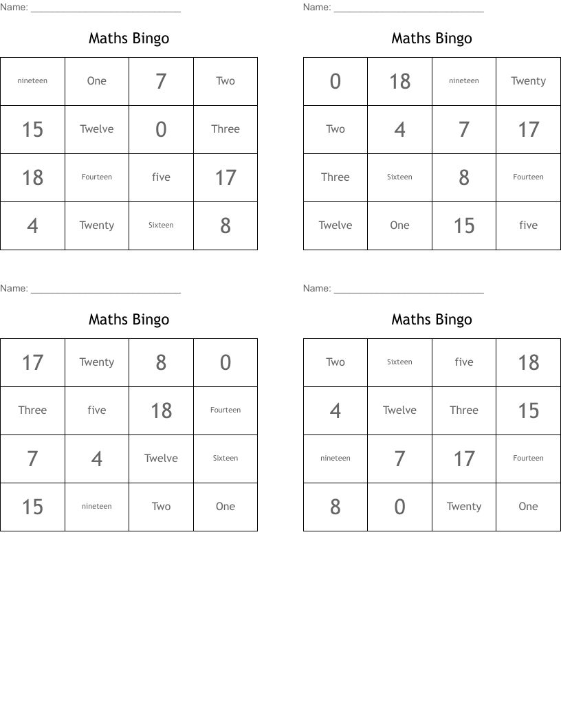 Maths Bingo WordMint