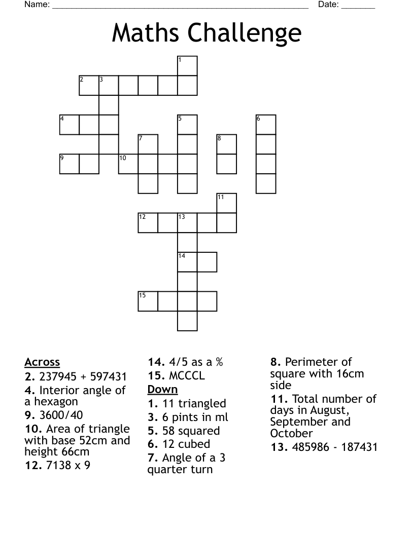 Maths Challenge Crossword