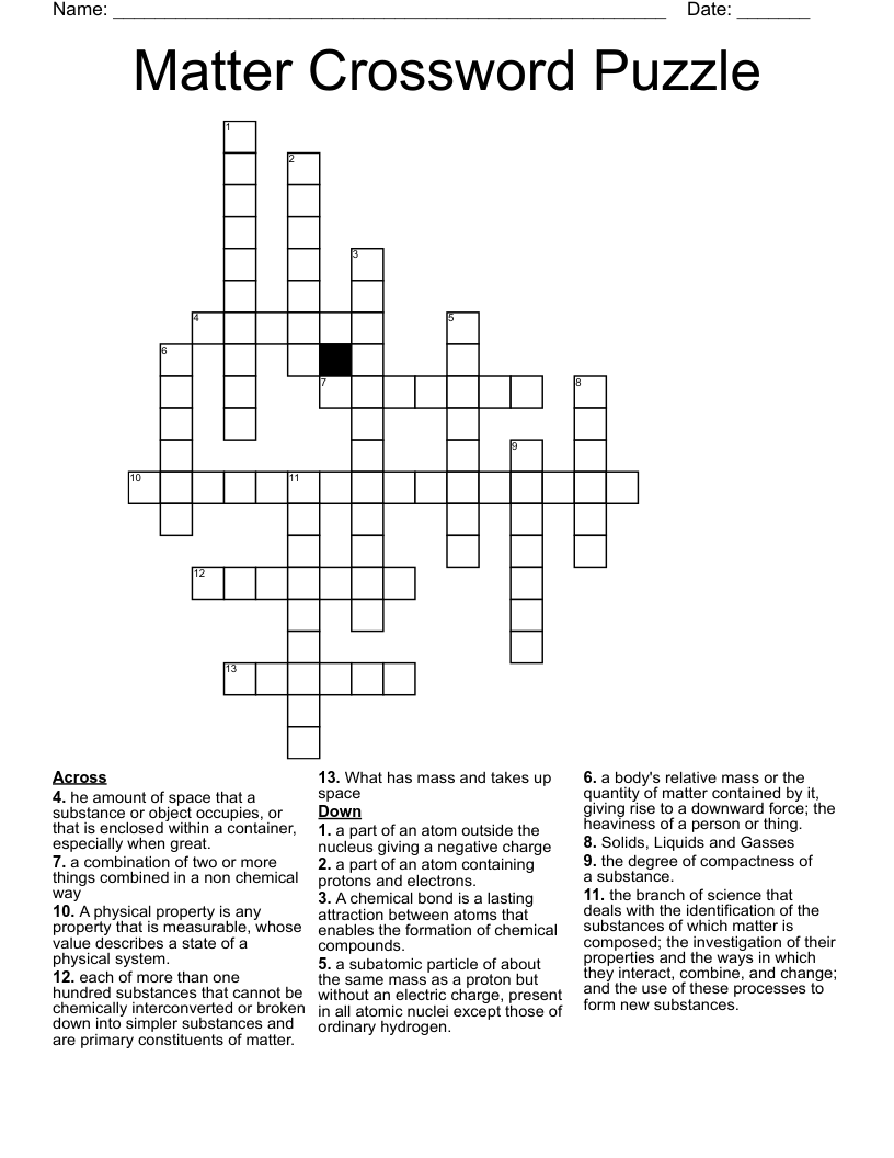 Matter Crossword Puzzle WordMint