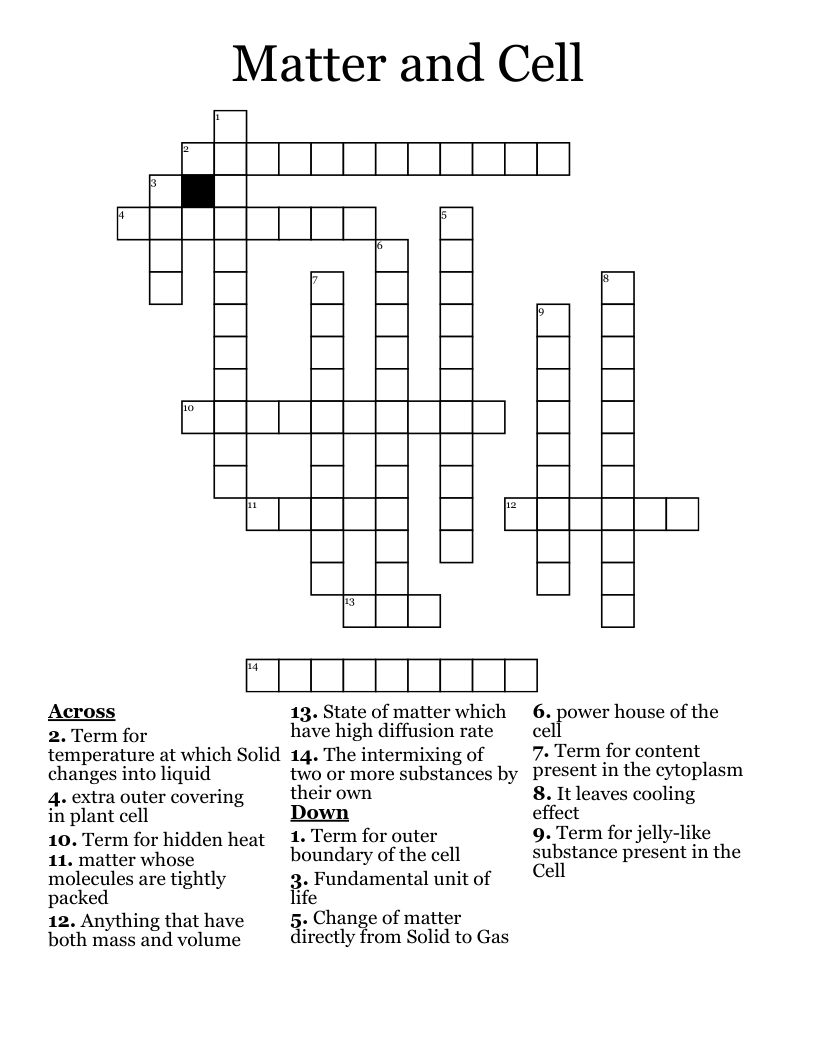 Matter and Cell Crossword