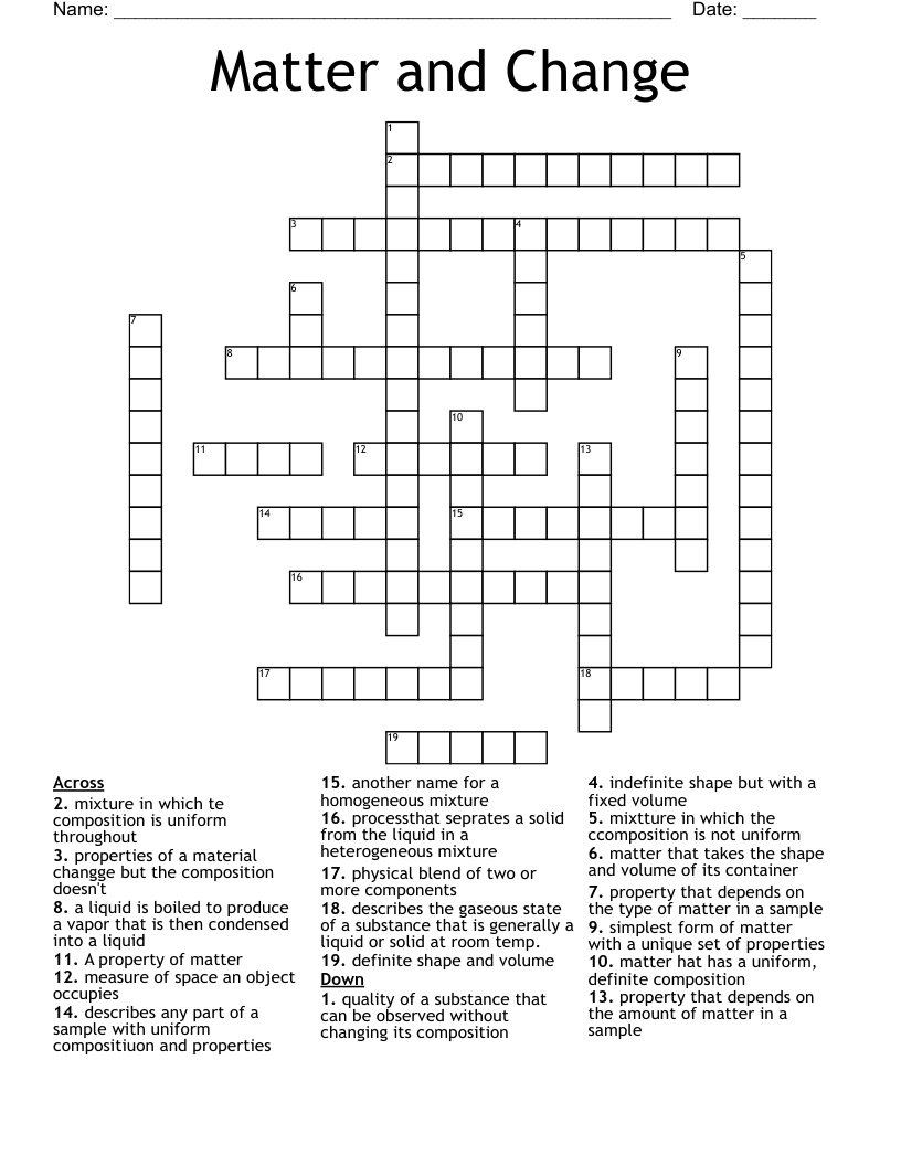 Matter And Change Crossword WordMint