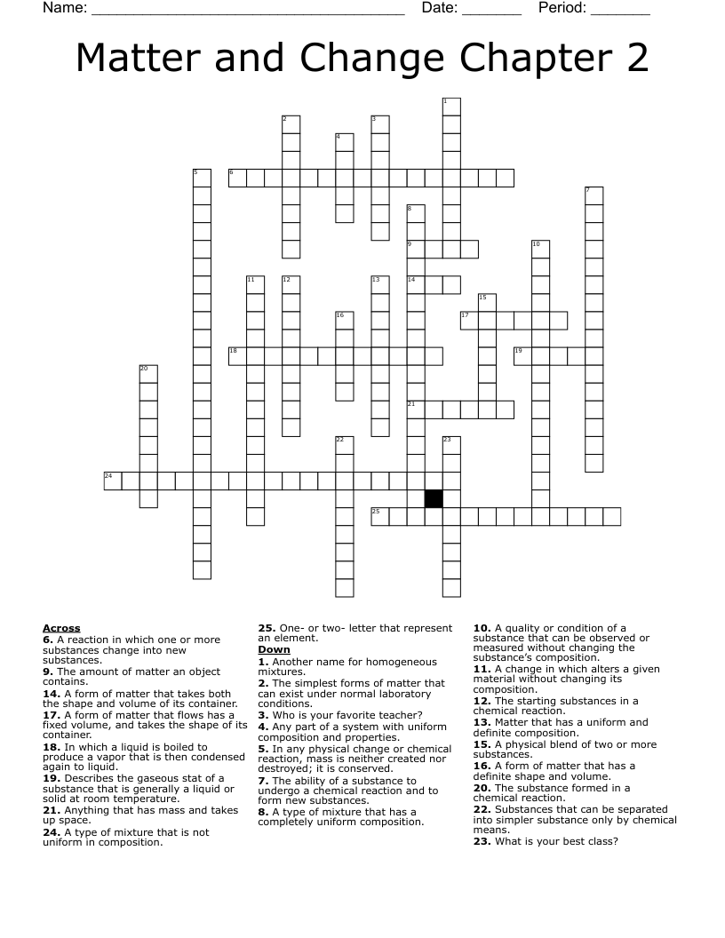 Matter and Change Chapter 2 Crossword - WordMint