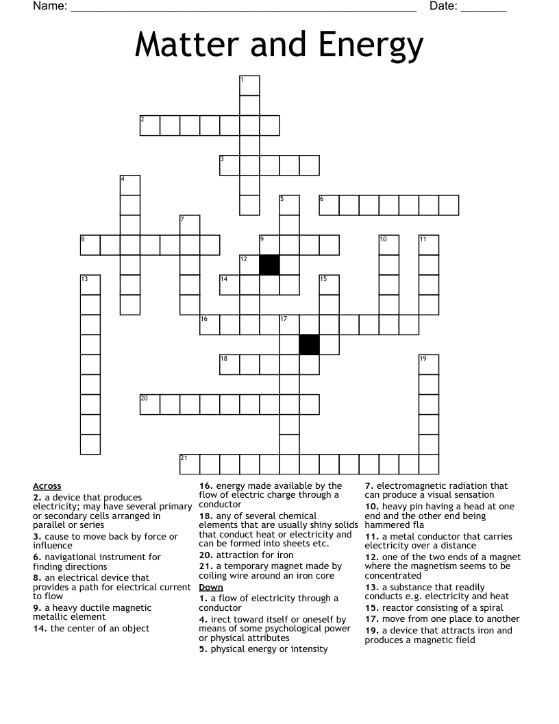Matter and Energy Crossword - WordMint