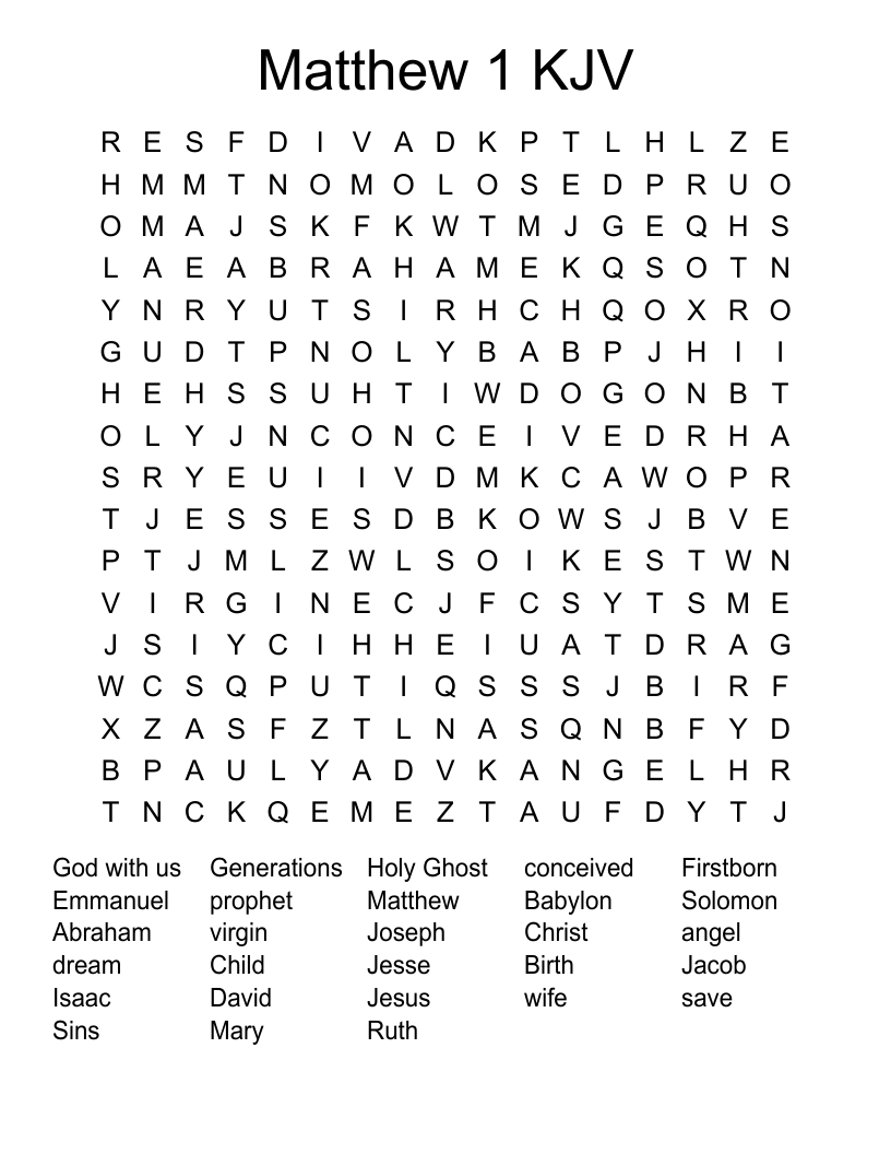 Matthew 1 KJV Word Search WordMint