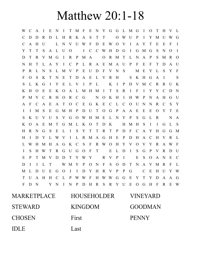 Matthew 20:1-18 Word Search