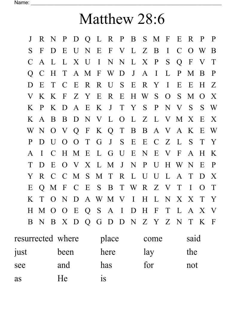 Matthew 28:6 Word Search