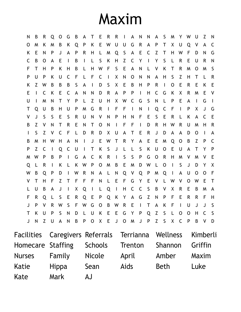 Maxim  Word Search
