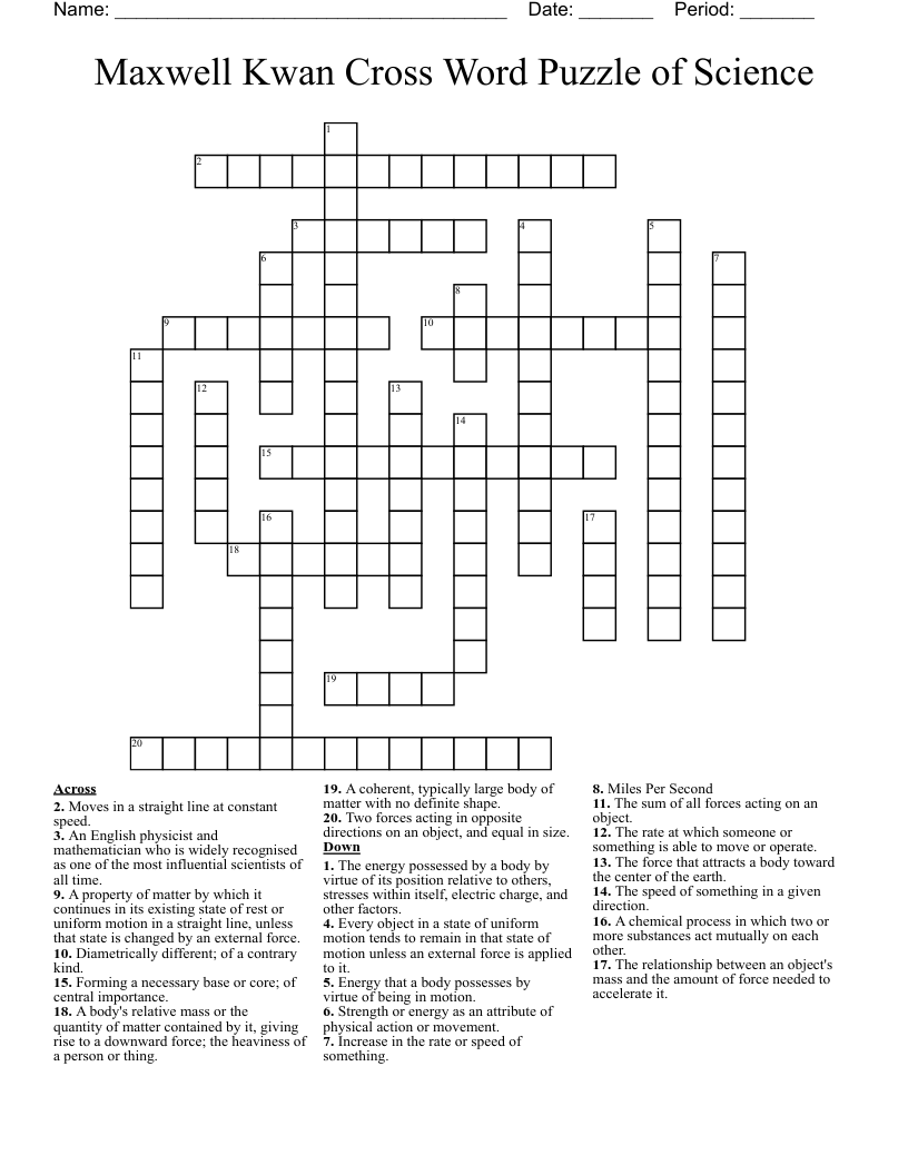 Maxwell Kwan Cross Word Puzzle of Science