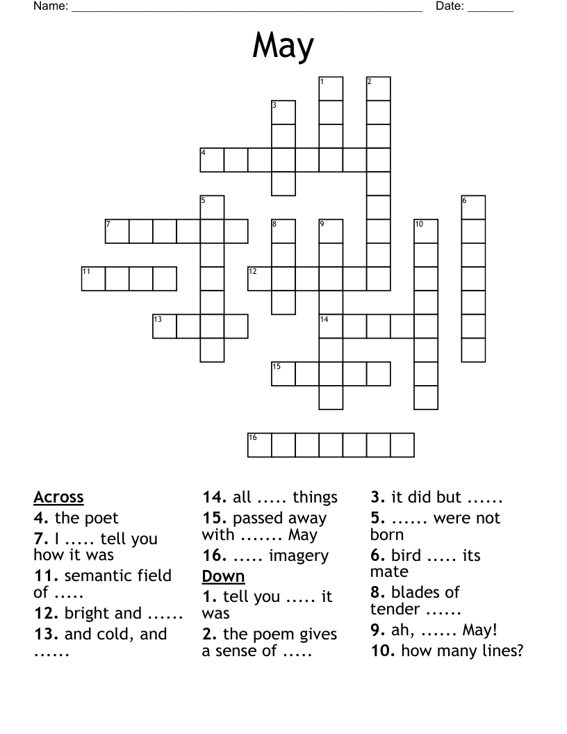 May Crossword WordMint