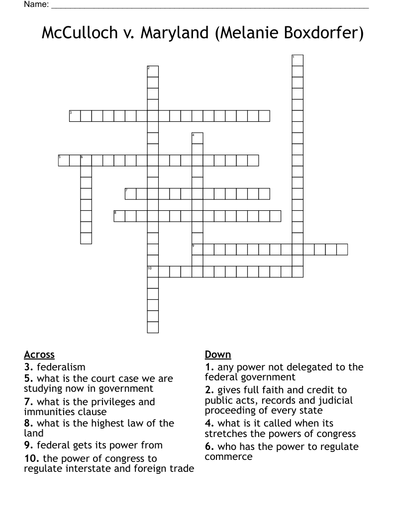 McCulloch V Maryland Melanie Boxdorfer Crossword WordMint