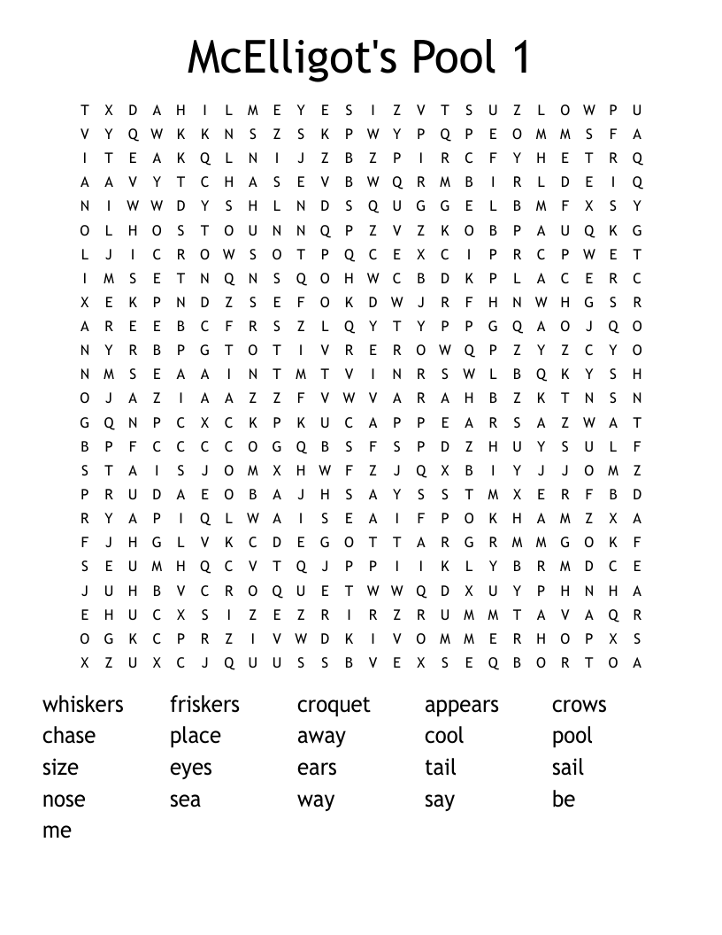 McElligot's Pool 1 Word Search