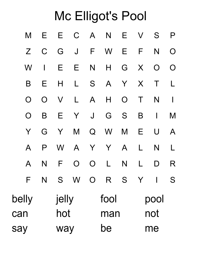 Mc Elligot's Pool Word Search