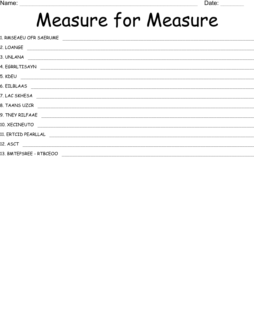 Measure for Measure Word Scramble WordMint