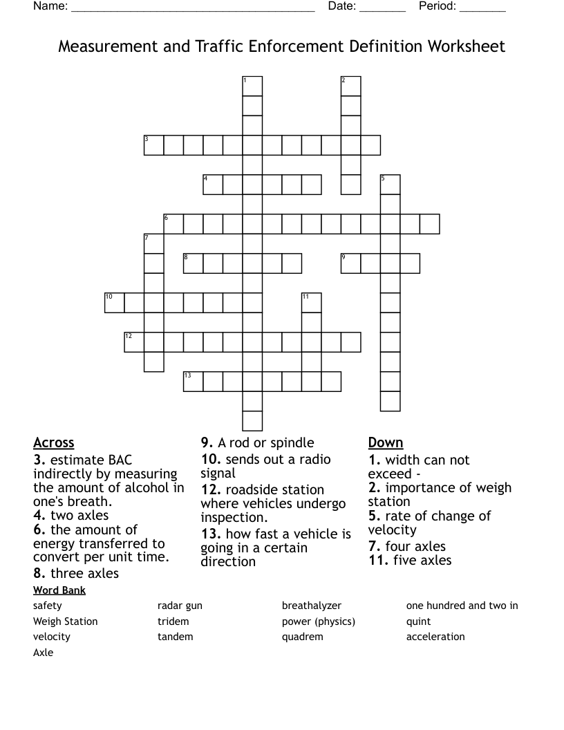 Measurement and Traffic Enforcement Definition Worksheet
