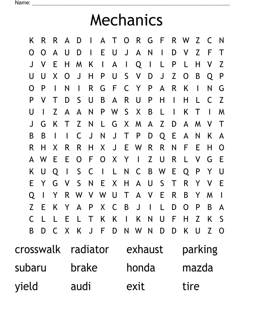 Mechanics Word Search WordMint
