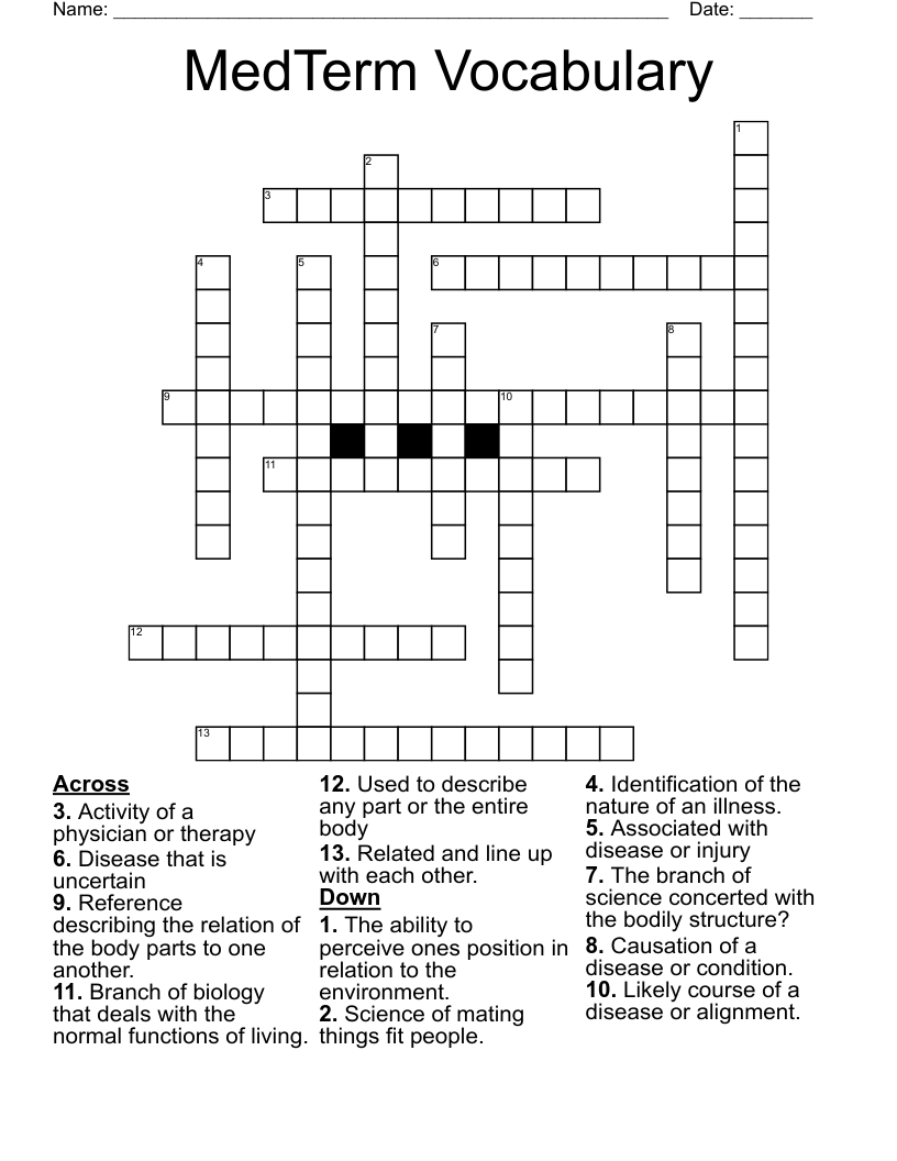 MedTerm Vocabulary Crossword - WordMint