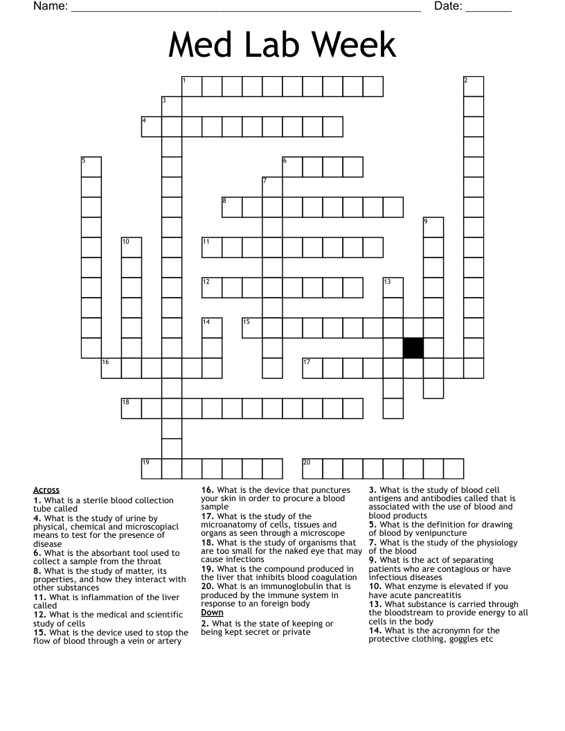 Med Lab Week Crossword WordMint