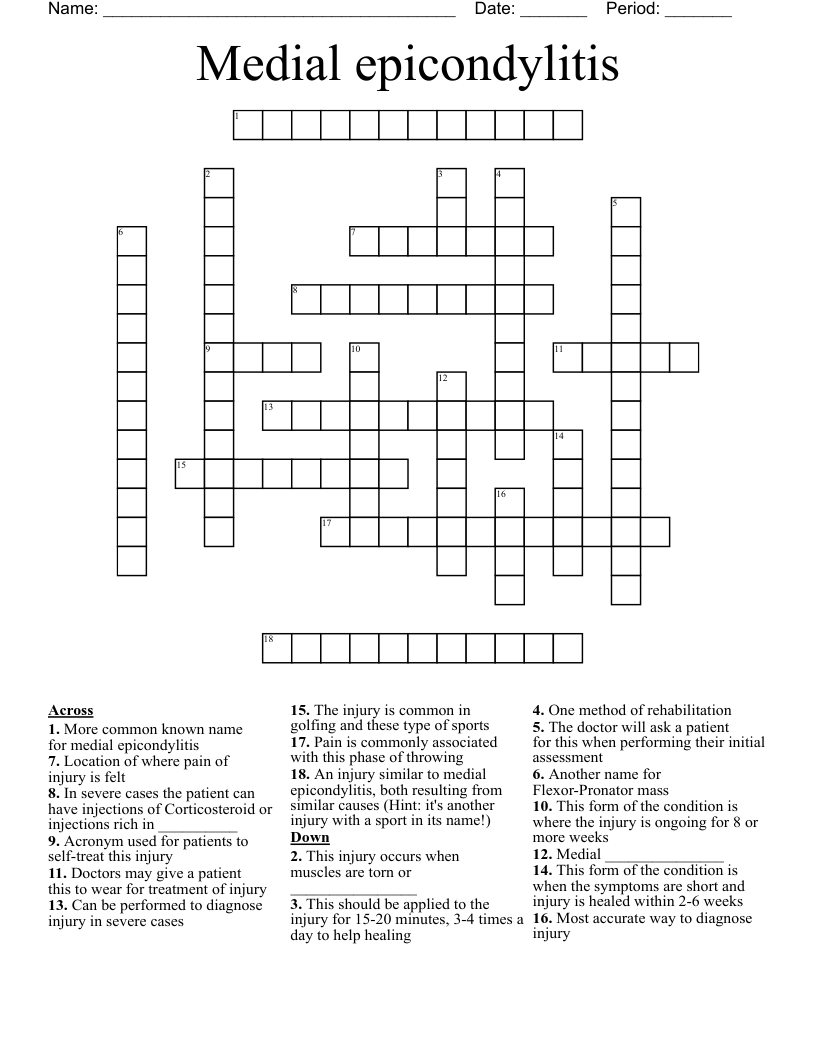 Medial epicondylitis Crossword