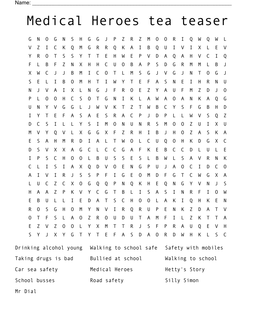 Medical Heroes tea teaser Word Search