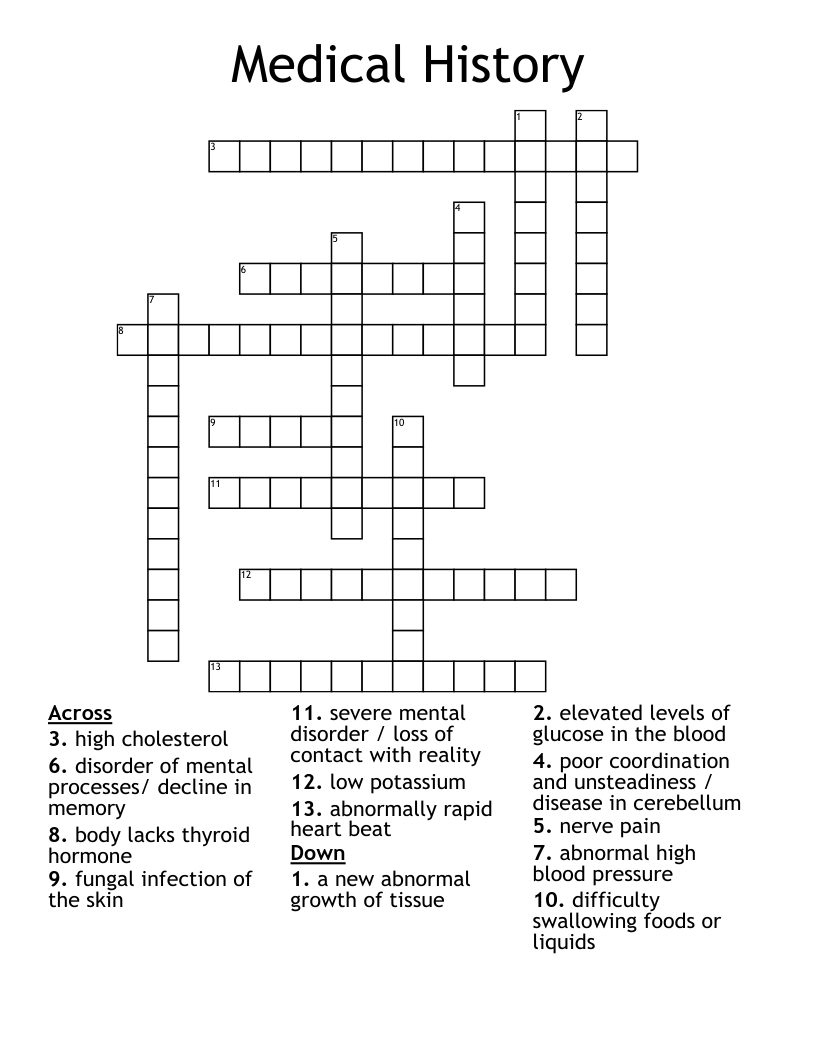 Medical History Crossword