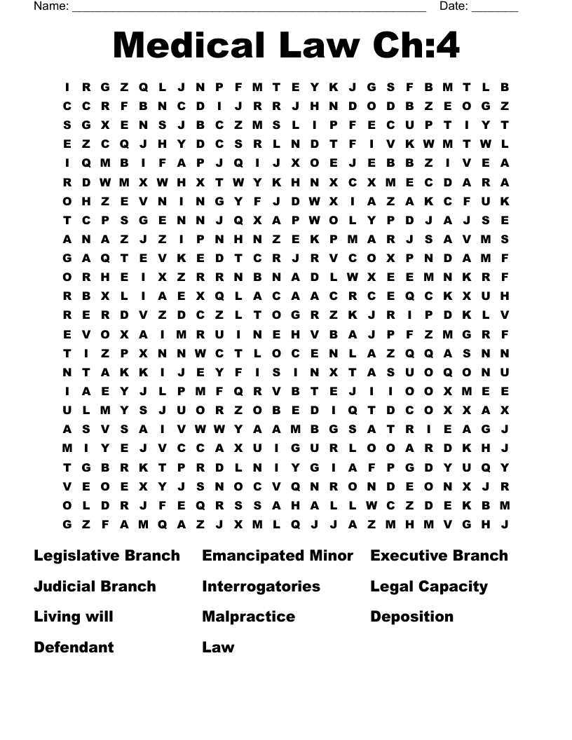Medical Law Ch:4 Word Search