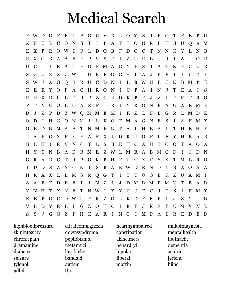 Medical Search Word Search