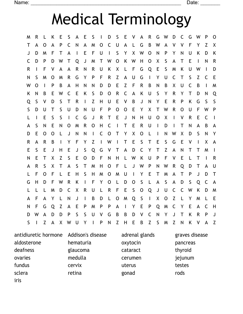 Medical Terminology Word Search