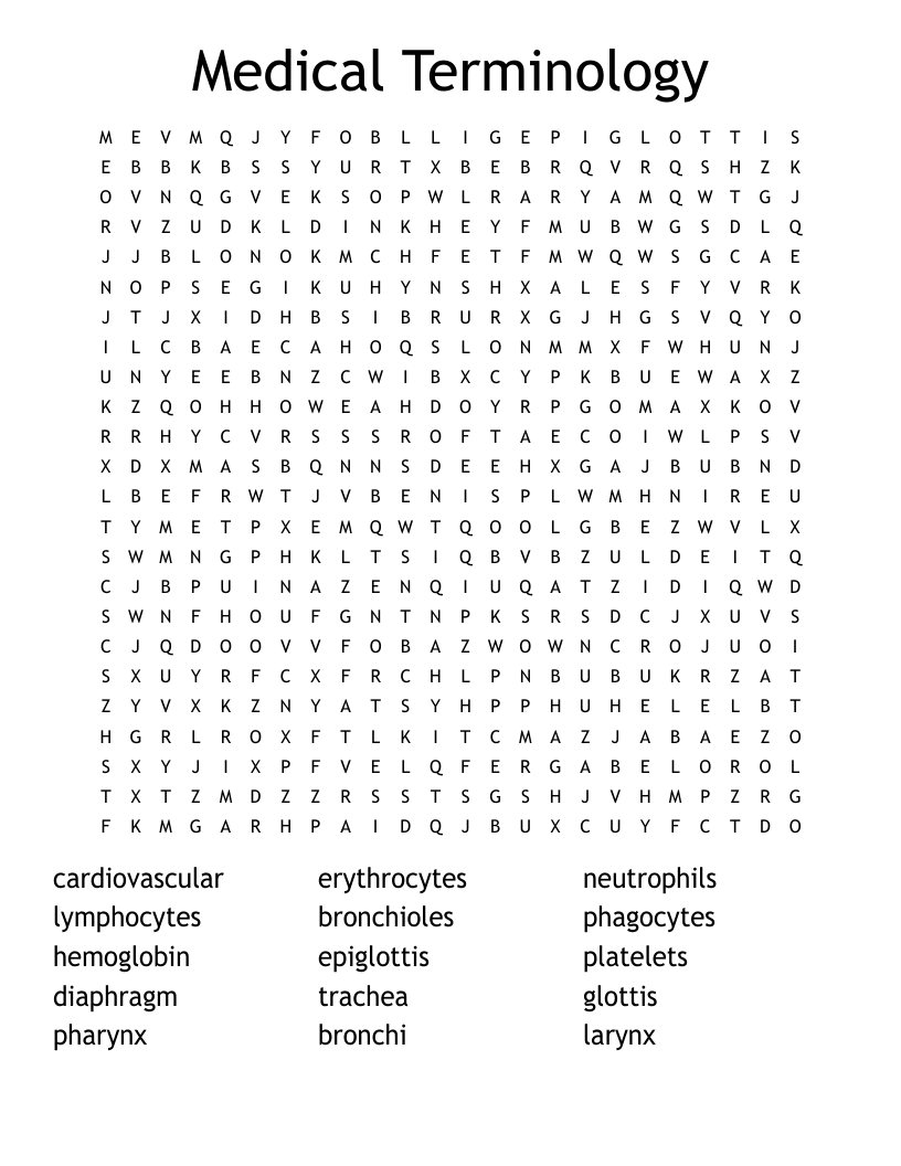 Medical Terminology Word Search