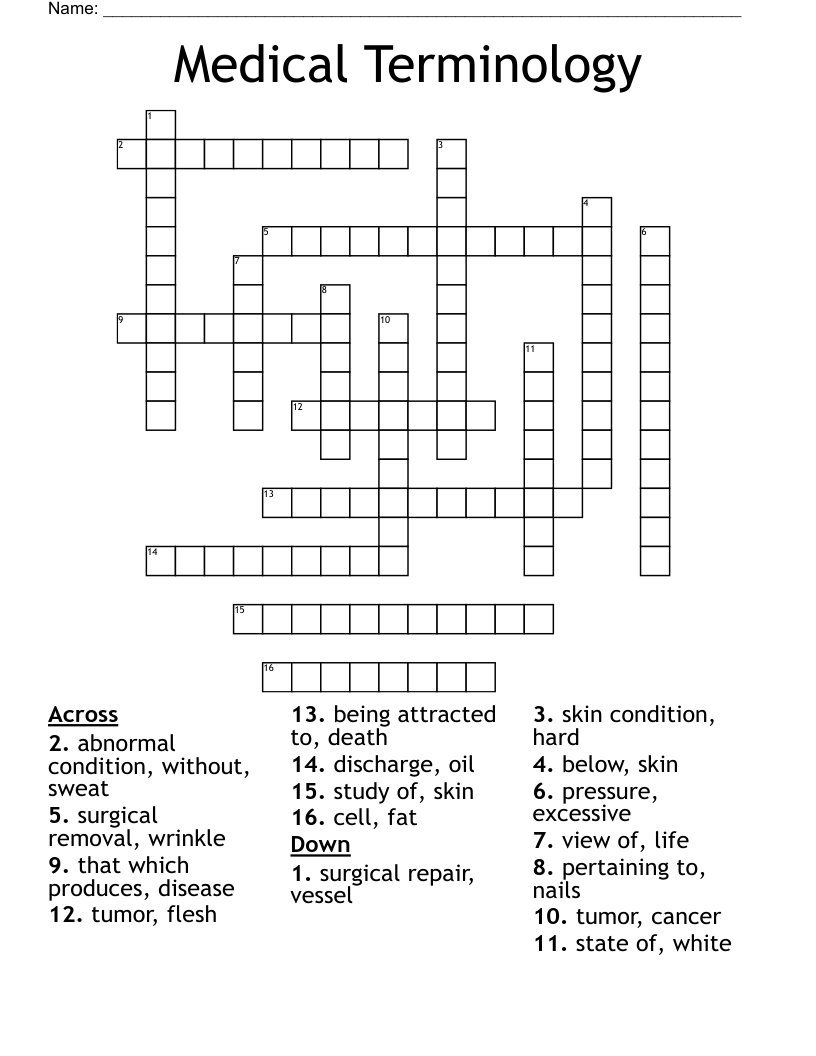 Medical Terminology Crossword