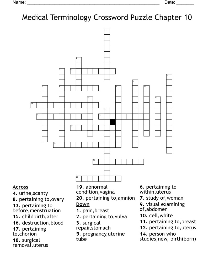 Chapter 7 Crossword Puzzle Medical Terminology Eugene Burk s Word Search