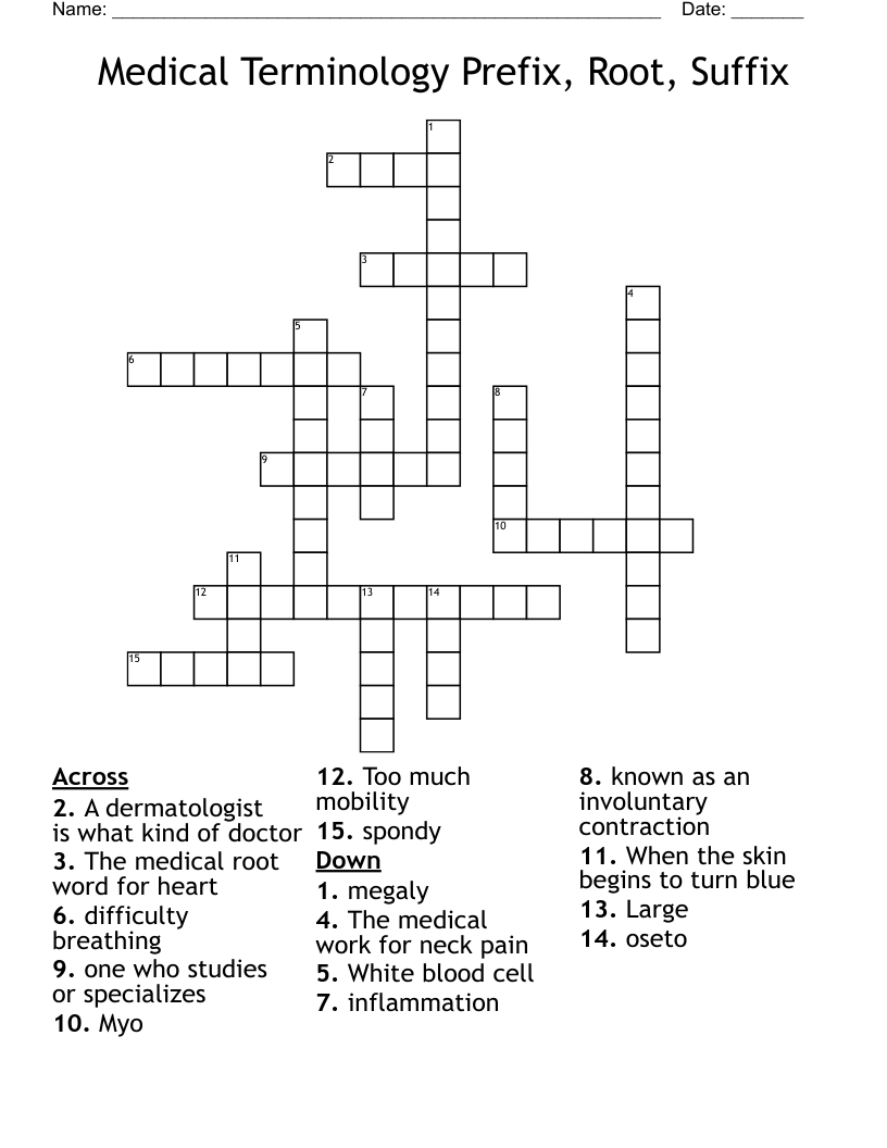 Medical Terminology Prefix Root Suffix Crossword WordMint