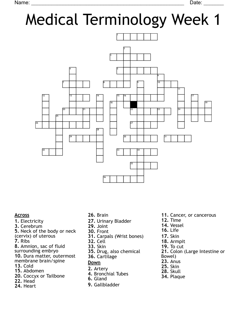 Medical Terminology Crossword Puzzle WordMint