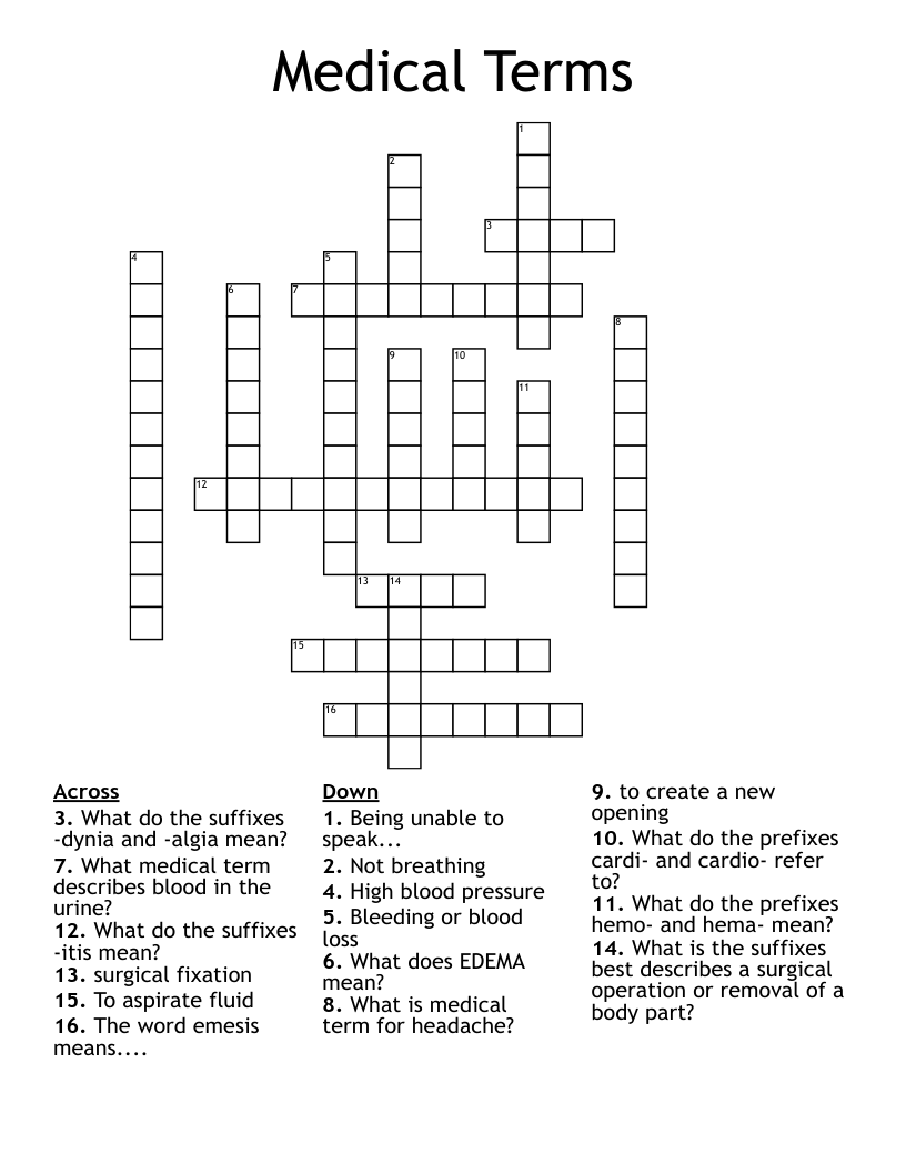 Medical Terms Crossword WordMint