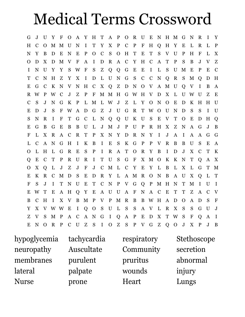 Medical Terms Crossword Word Search WordMint