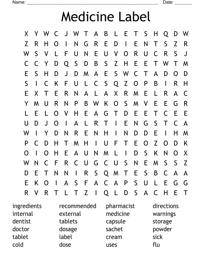 Medicine Label Word Search
