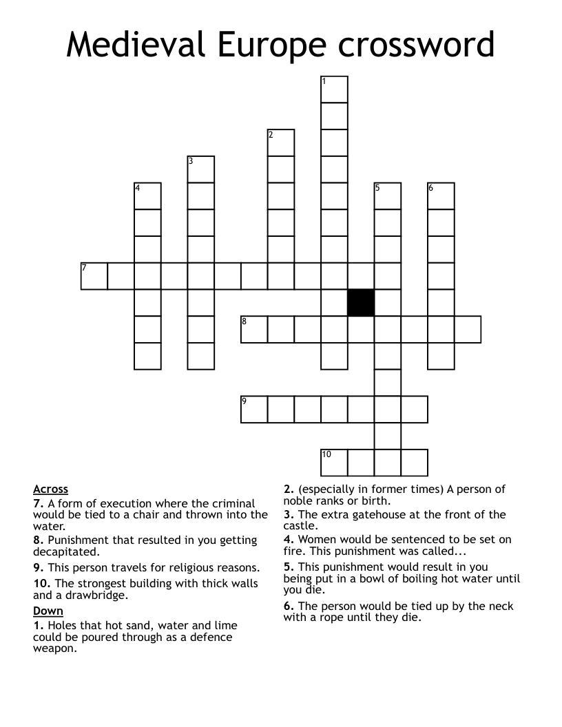 Medieval Europe crossword WordMint