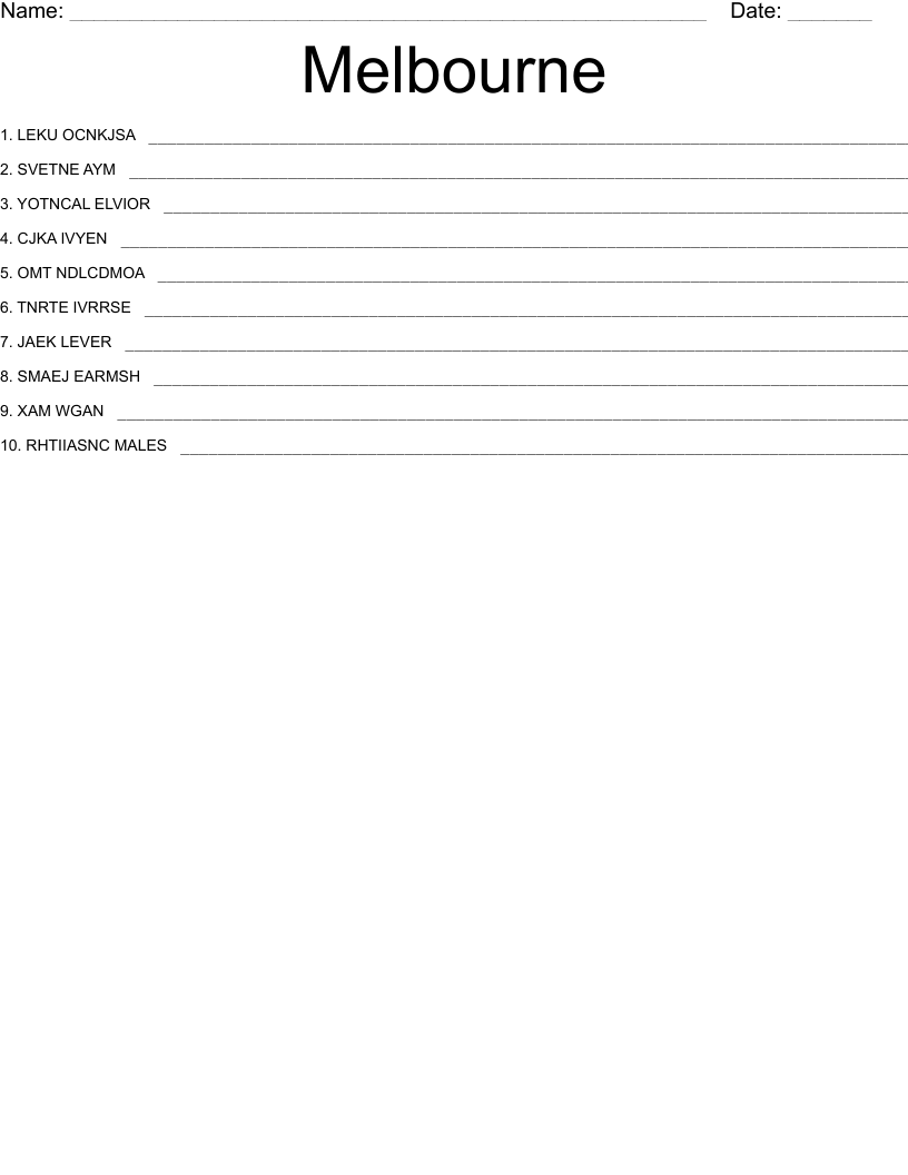 Melbourne Word Scramble