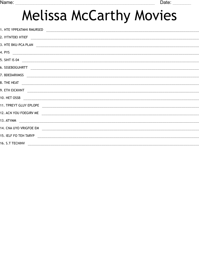 Melissa McCarthy Movies Word Scramble