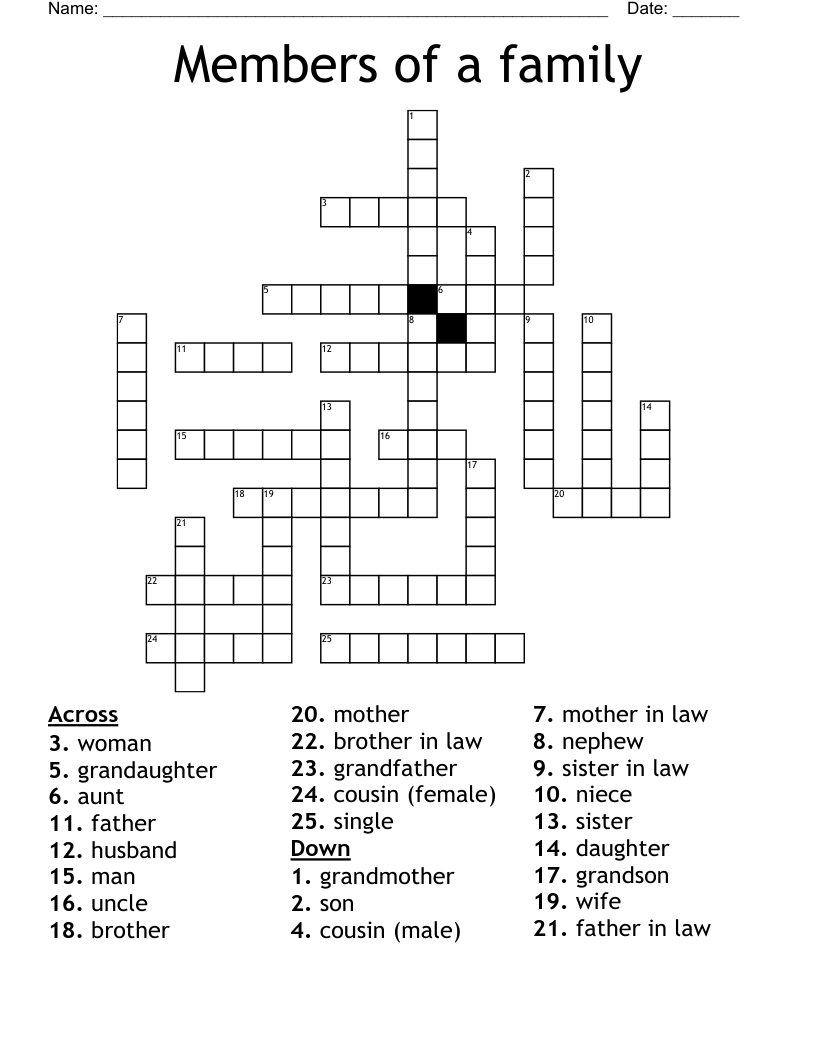 Hell Rosszul A Pinc r Family Members Crossword Puzzle Darabka 