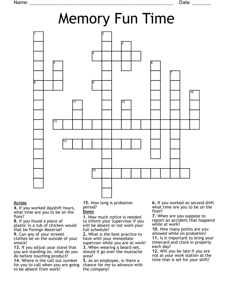 Memory Fun Time Crossword WordMint