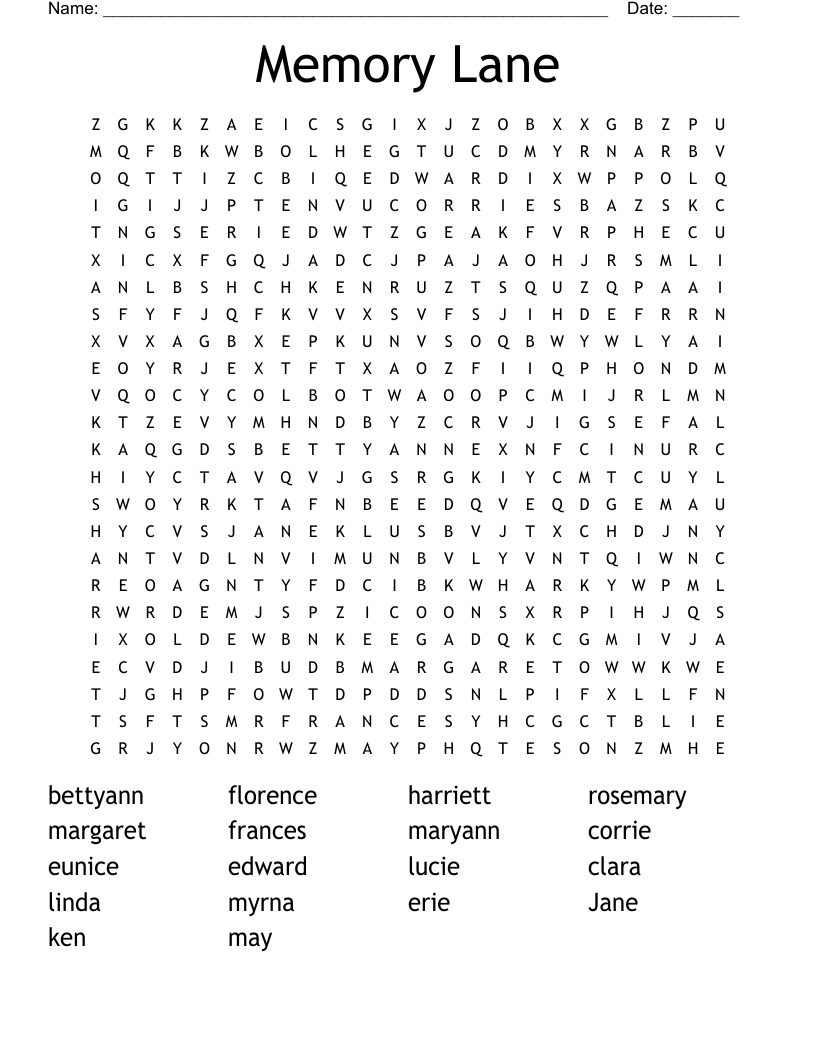 Memory Lane Word Search WordMint