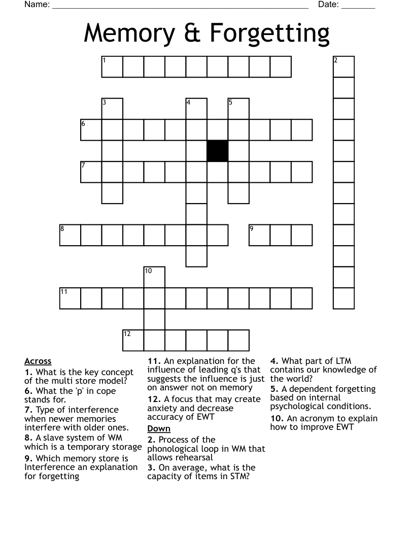 Memory Forgetting Crossword WordMint