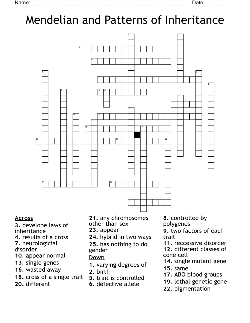 Mendelian Genetics Crossword Puzzle Answer Key Check Spelling Or Type 