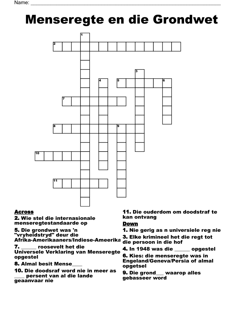 Menseregte en die Grondwet Crossword