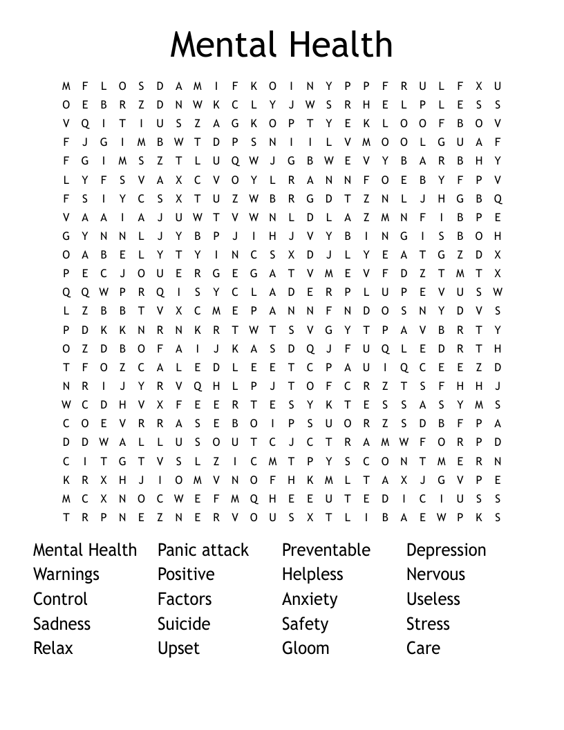 Mental Health  Word Search