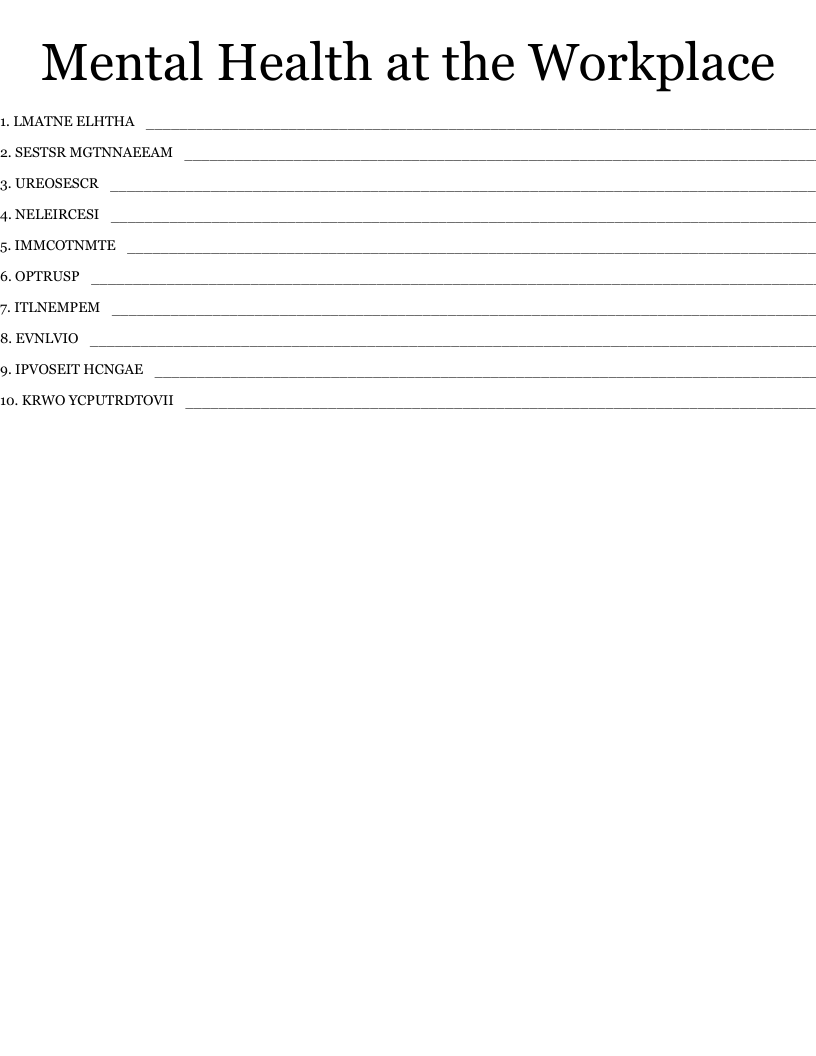Mental Health at the Workplace