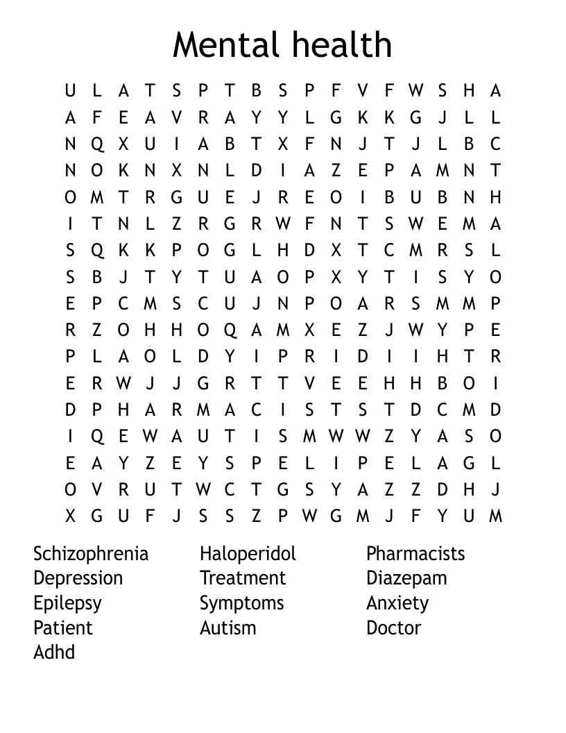 Mental health Word Search