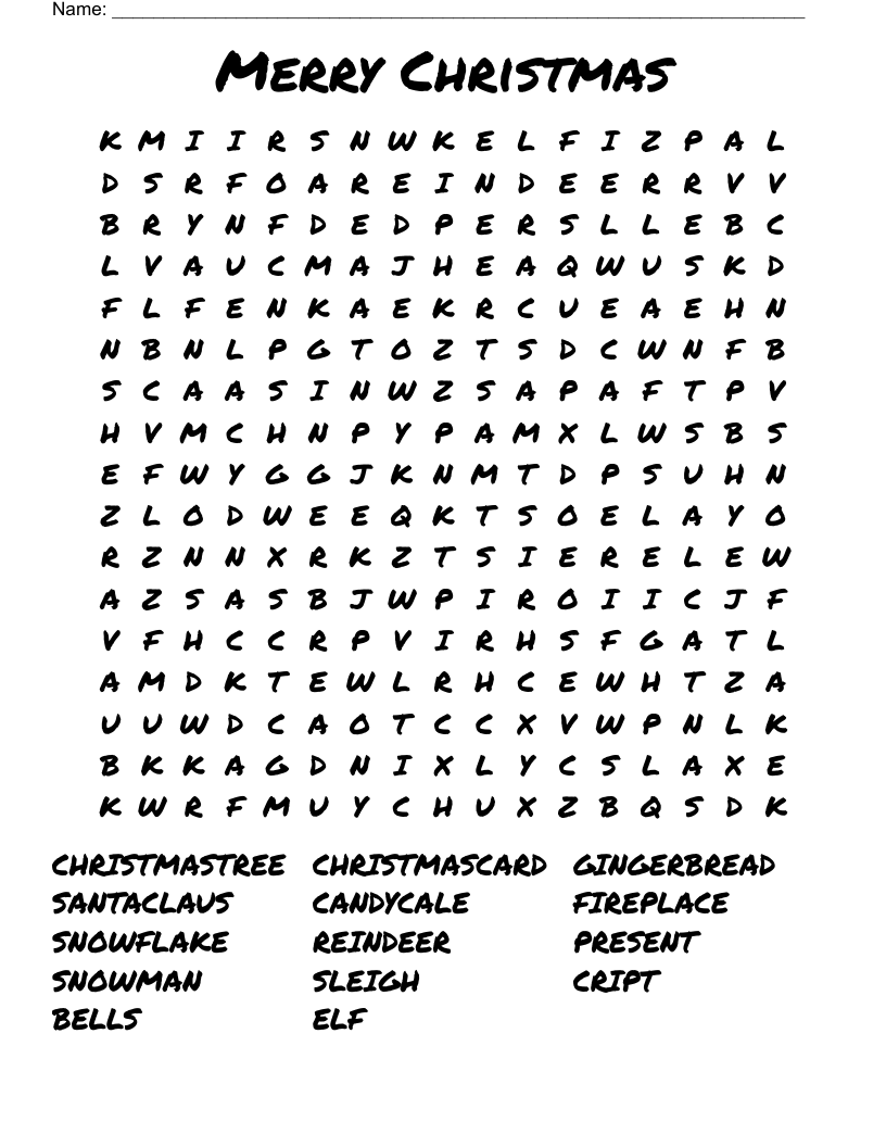 Merry Christmas Word Search - WordMint