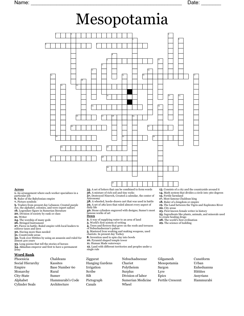 Mesopotamia Crossword WordMint